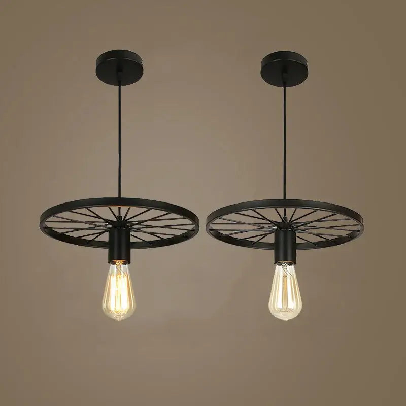 Industrial iron wheel chandelier black pendant light dining room