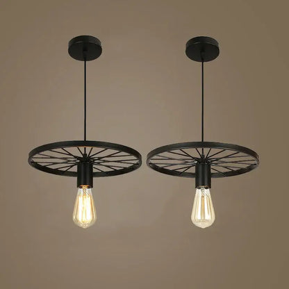 Industrial iron wheel chandelier black pendant light dining room