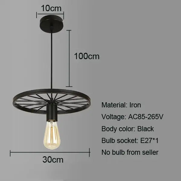 Industrial iron wheel chandelier black pendant light dining room
