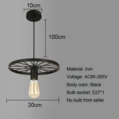 Industrial iron wheel chandelier black pendant light dining room