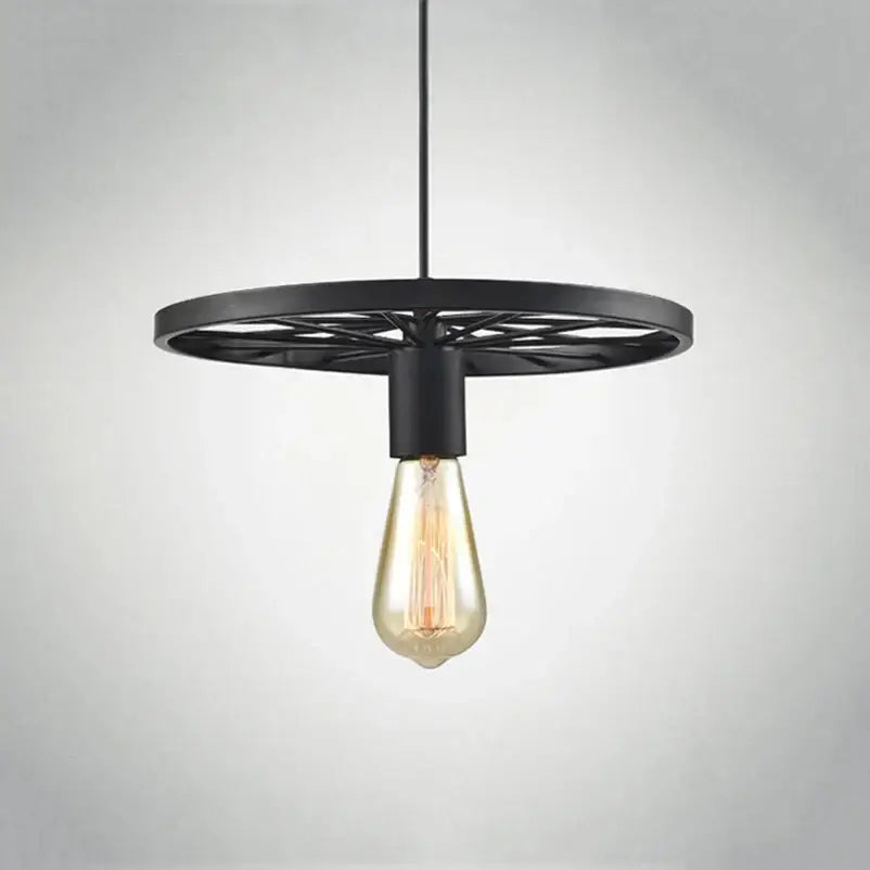 Industrial iron wheel chandelier black pendant light dining room
