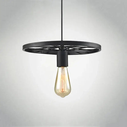 Industrial iron wheel chandelier black pendant light dining room