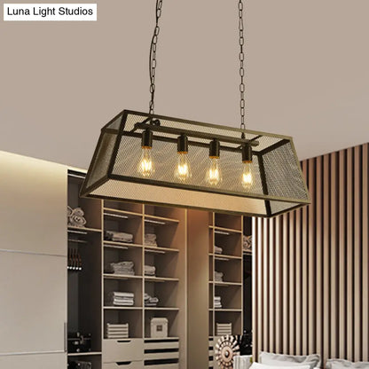 DecorBites™ Industrial Iron Wire Mesh Pendant Light - Black 4-Light Island Lamp for Dining Room