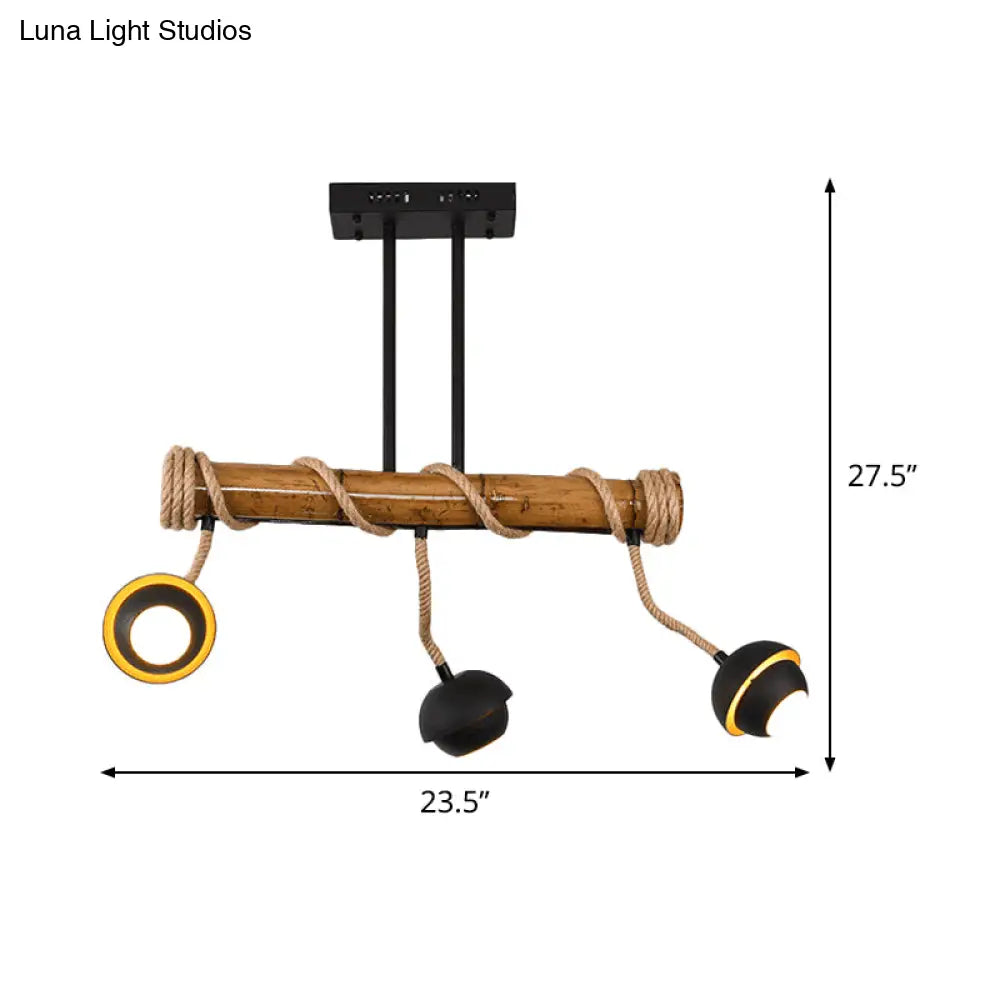 DecorBites™ Industrial Linear Chandelier with Bamboo Tube and Rope, 2/3/6 Bulbs, Black Iron Pendant Lamp - Warm/White Light