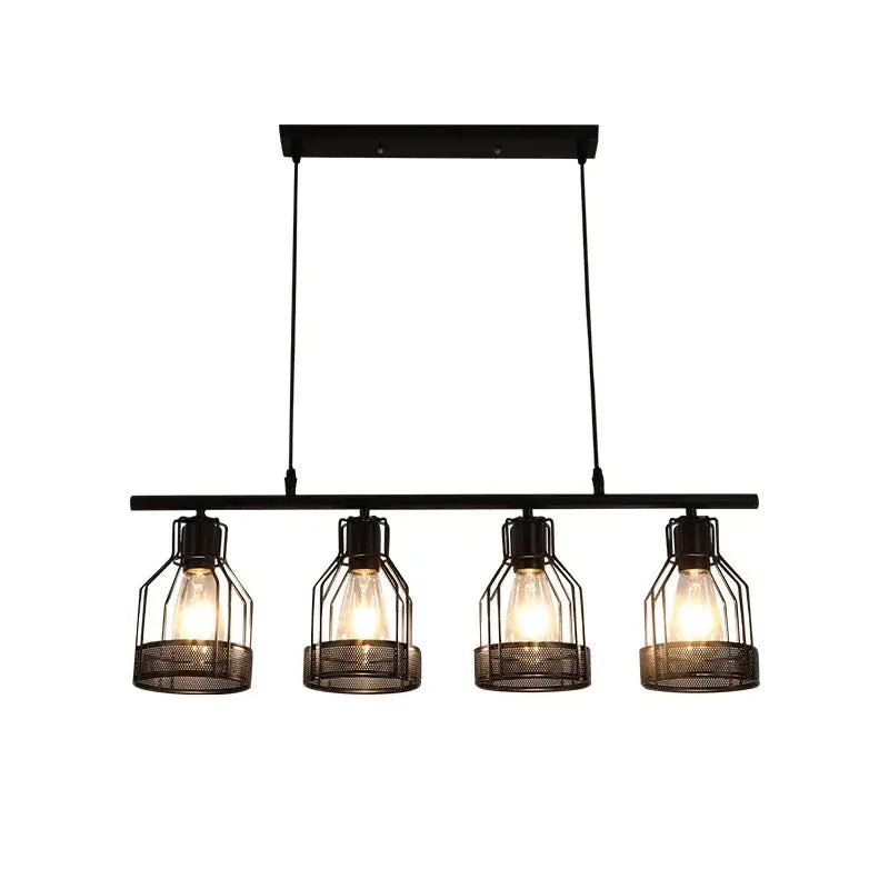 Industrial loft chandelier black metal mesh cage dining room light