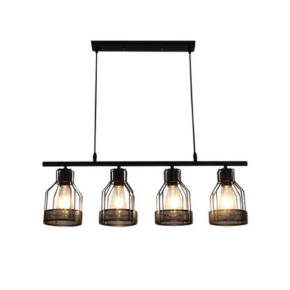 Industrial loft chandelier black metal mesh cage dining room light