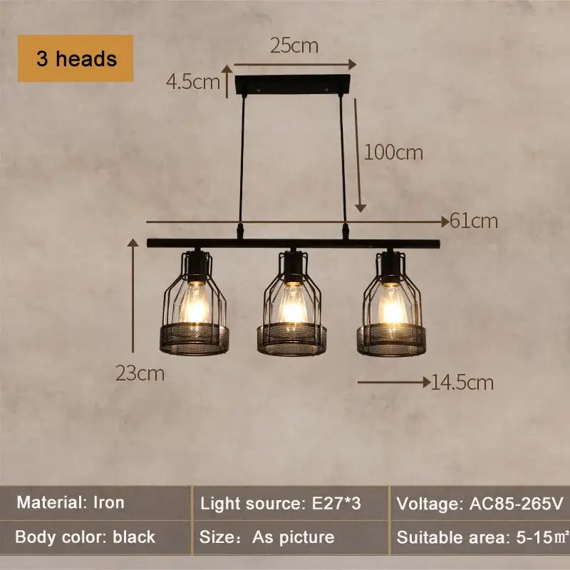 Industrial loft chandelier black metal mesh cage dining room light