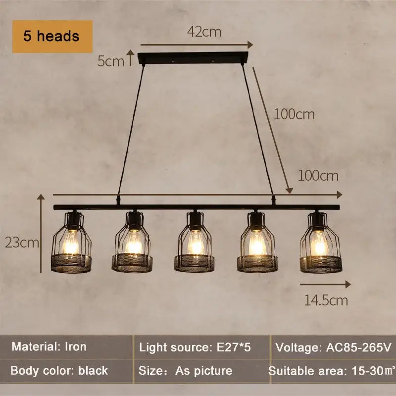 Industrial loft chandelier black metal mesh cage dining room light