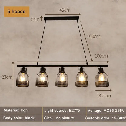 Industrial loft chandelier black metal mesh cage dining room light