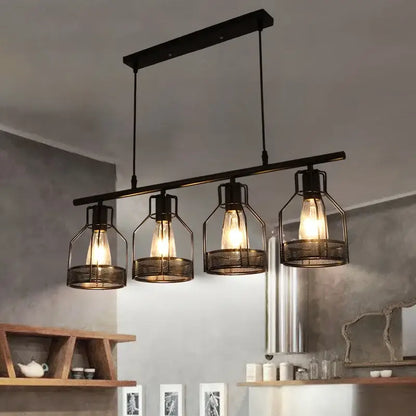 Industrial loft chandelier black metal mesh cage dining room light