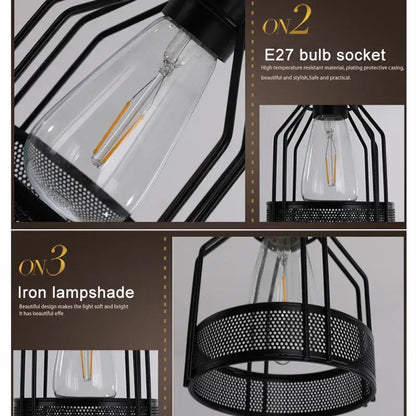 Industrial loft chandelier black metal mesh cage dining room light