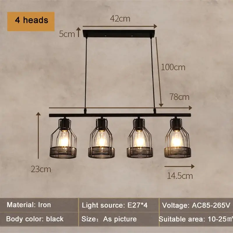 Industrial loft chandelier black metal mesh cage dining room light