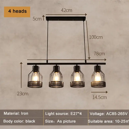 Industrial loft chandelier black metal mesh cage dining room light