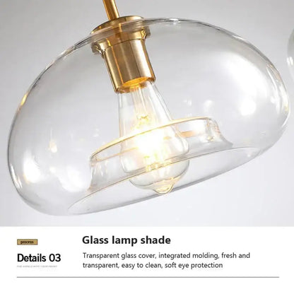 Industrial loft glass pendant light brass trio for dining room