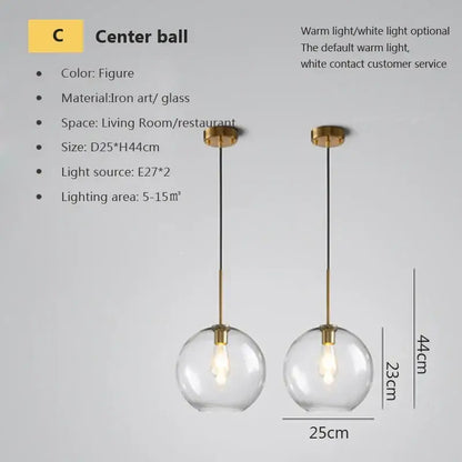 Industrial loft glass pendant light brass trio for dining room