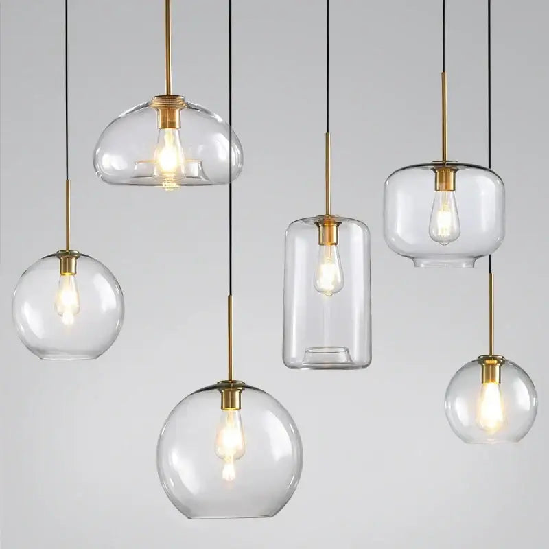 Industrial loft glass pendant light brass trio for dining room