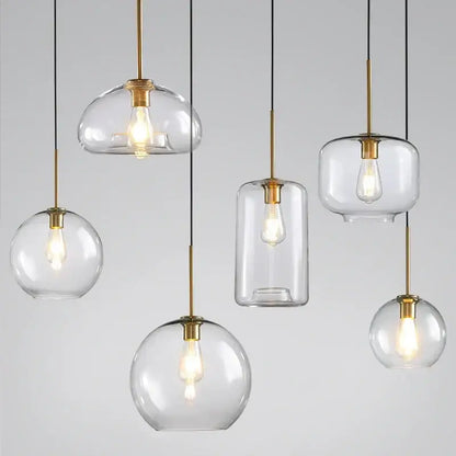 Industrial loft glass pendant light brass trio for dining room