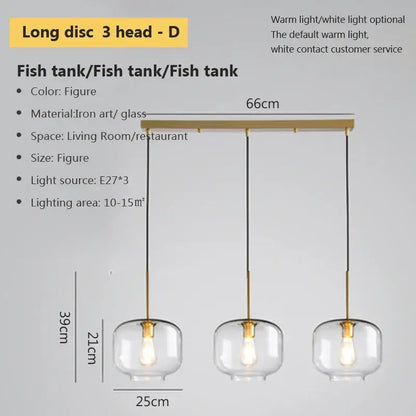 Industrial loft glass pendant light brass trio for dining room