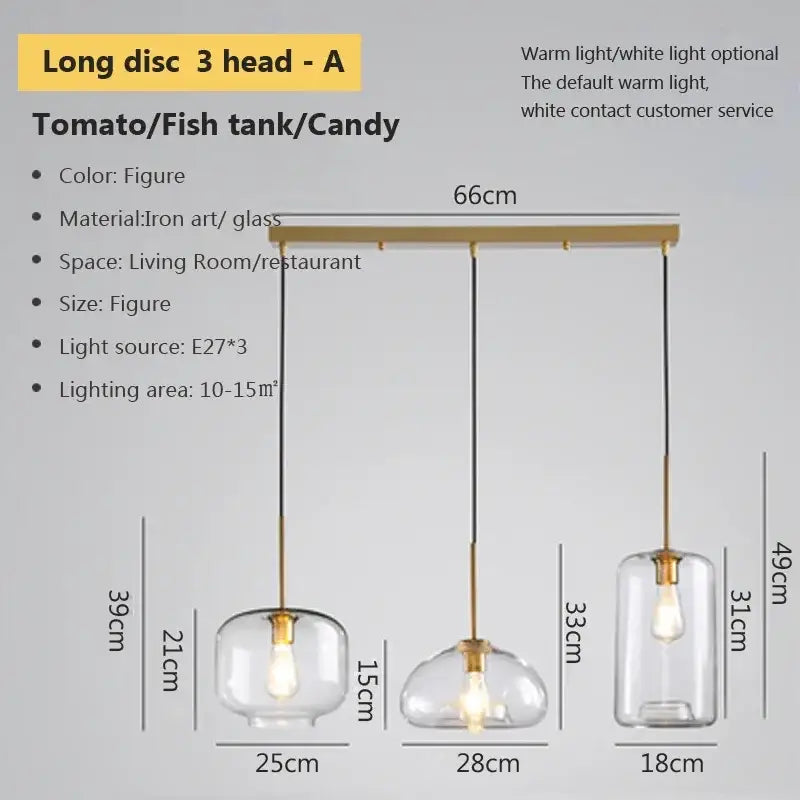 Industrial loft glass pendant light brass trio for dining room