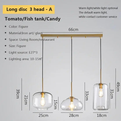 Industrial loft glass pendant light brass trio for dining room