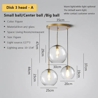Industrial loft glass pendant light brass trio for dining room
