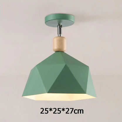 Industrial loft green and wood pendant light kitchen ceiling lamp