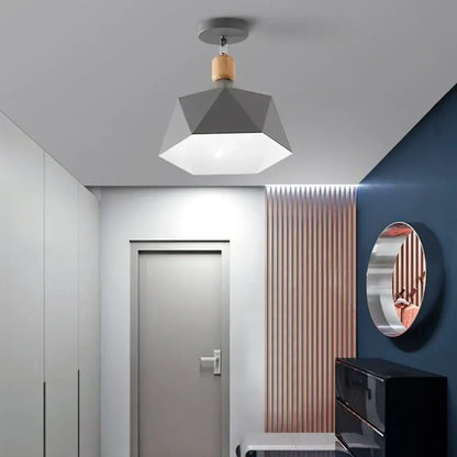 Industrial loft green and wood pendant light kitchen ceiling lamp