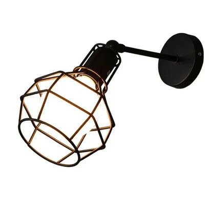 Industrial loft led cage wall light sconce bedroom brass glass lamp