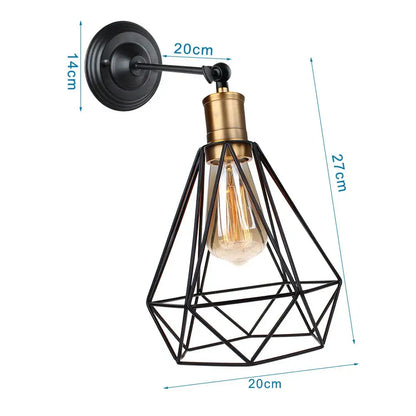Industrial loft led cage wall light sconce bedroom brass glass lamp