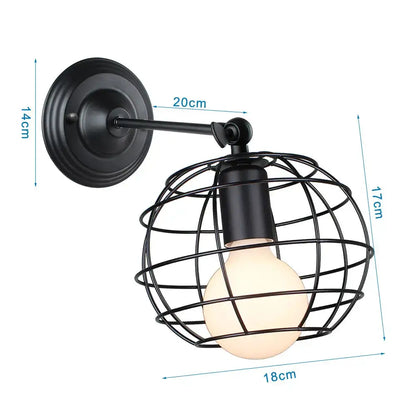 Industrial loft led cage wall light sconce bedroom brass glass lamp