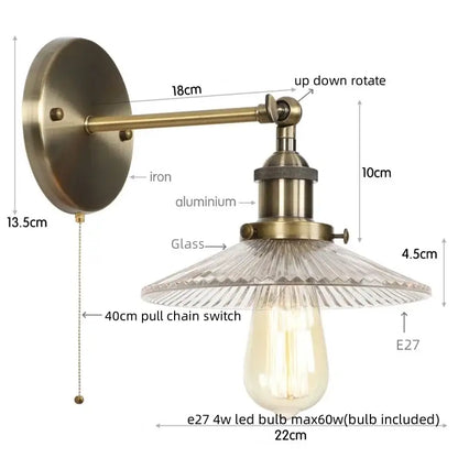 Industrial loft led copper wall light with glass shade bedroom