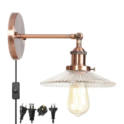 Industrial loft led copper wall light with glass shade bedroom