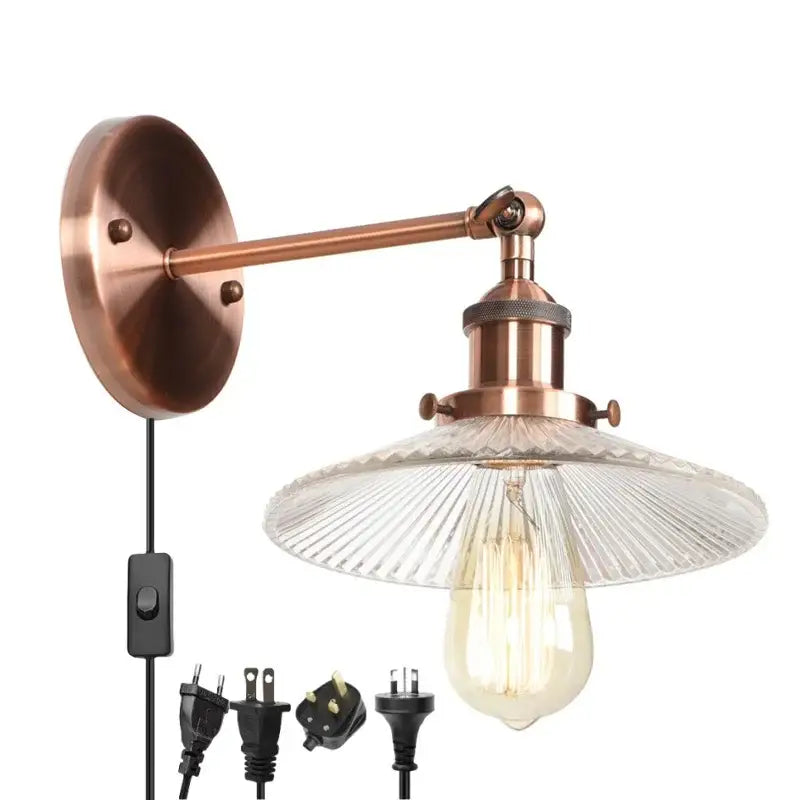 Industrial loft led copper wall light with glass shade bedroom