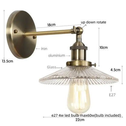 Industrial loft led copper wall light with glass shade bedroom
