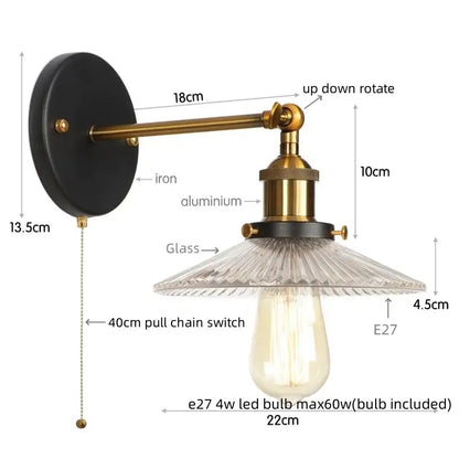 Industrial loft led copper wall light with glass shade bedroom