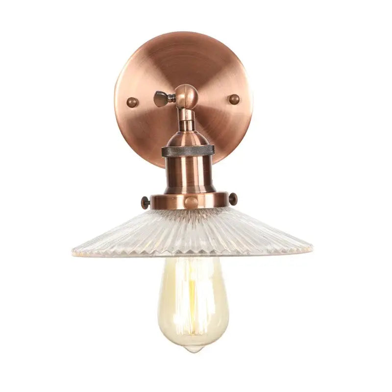 Industrial loft led copper wall light with glass shade bedroom