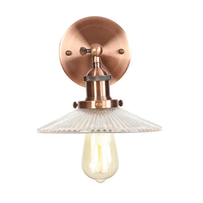 Industrial loft led copper wall light with glass shade bedroom