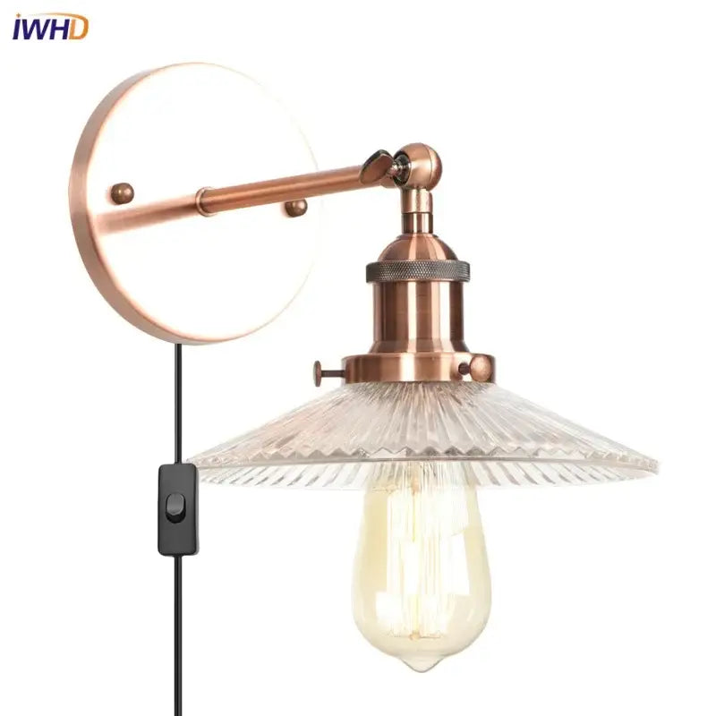 Industrial loft led copper wall light with glass shade bedroom