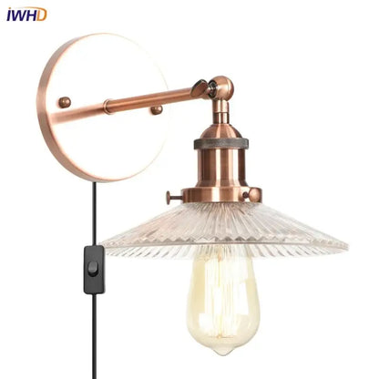 Industrial loft led copper wall light with glass shade bedroom