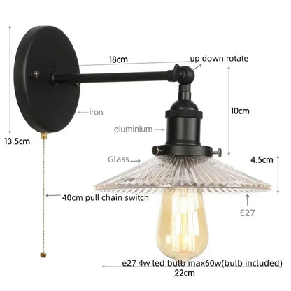 Industrial loft led copper wall light with glass shade bedroom