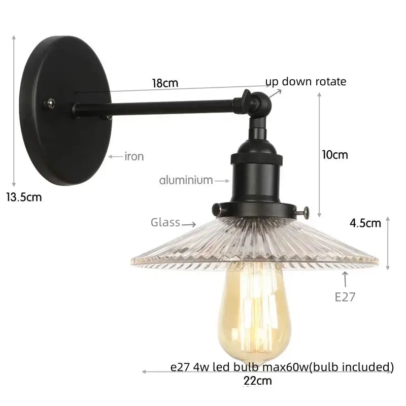 Industrial loft led copper wall light with glass shade bedroom