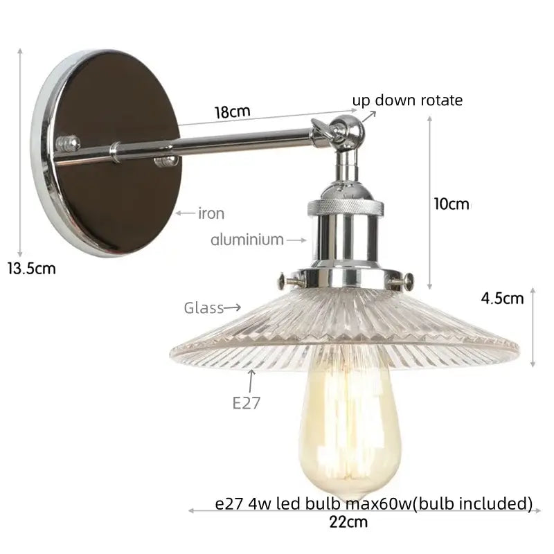 Industrial loft led copper wall light with glass shade bedroom