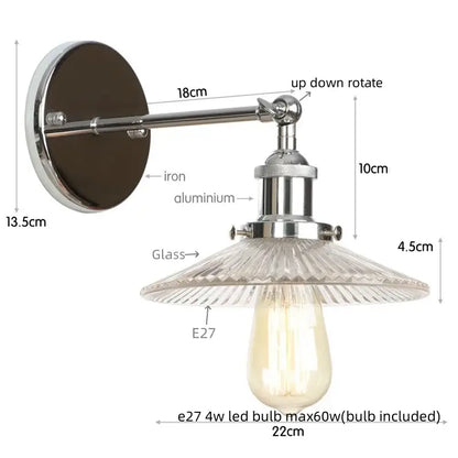 Industrial loft led copper wall light with glass shade bedroom