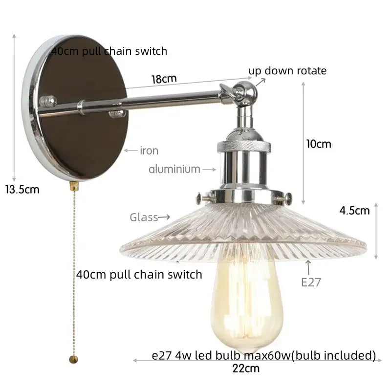 Industrial loft led copper wall light with glass shade bedroom