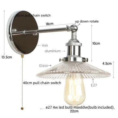 Industrial loft led copper wall light with glass shade bedroom