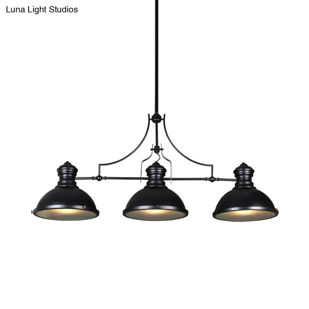 Industrial matte black 3 light pendant with glass dome shade kitchen