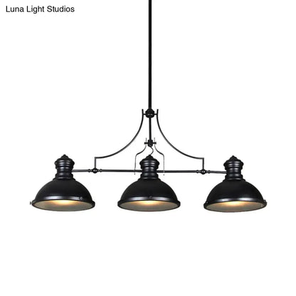 Industrial matte black 3 light pendant with glass dome shade kitchen