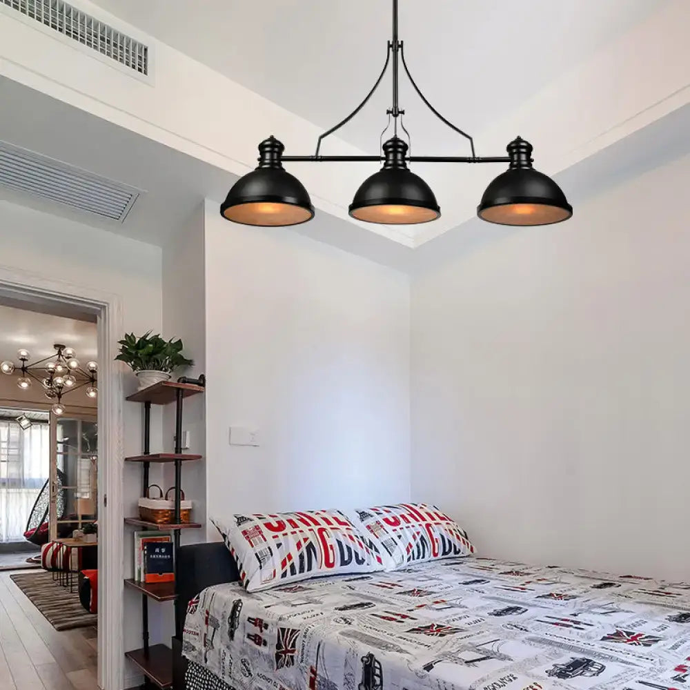 Industrial matte black 3 light pendant with glass dome shade kitchen