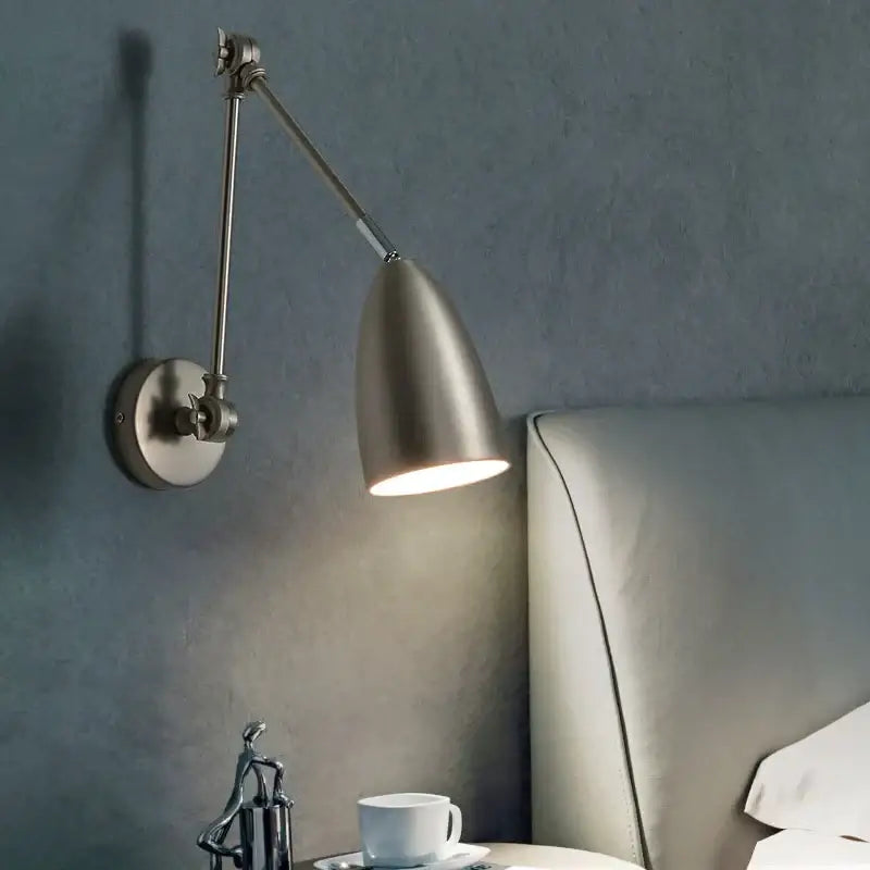 Industrial matte black adjustable swing long arm wall lamp bedroom