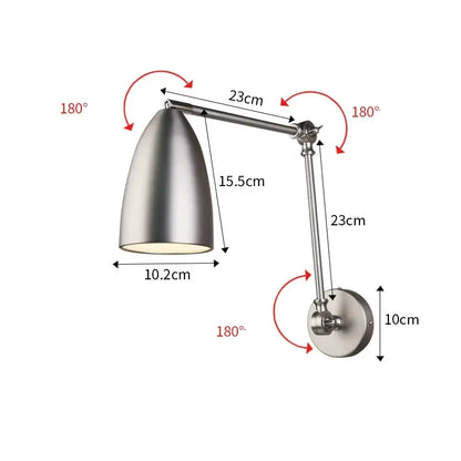 Industrial matte black adjustable swing long arm wall lamp bedroom